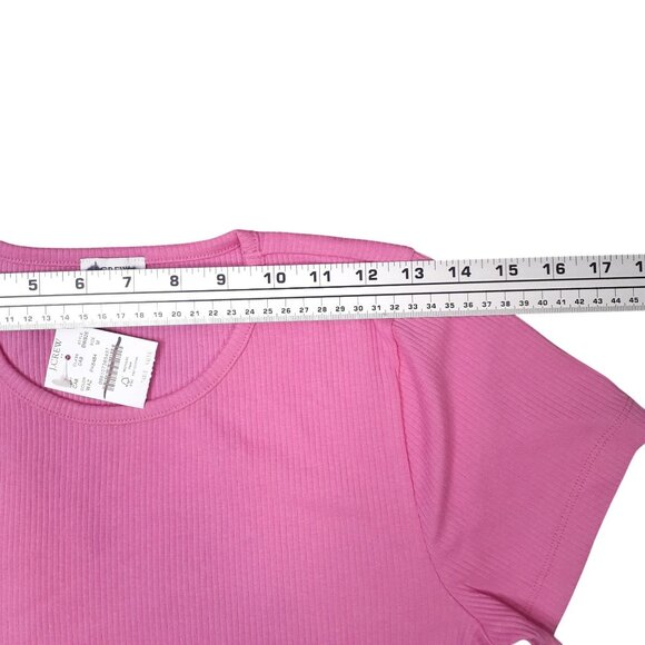 J.Crew Pink Ribbed Short Sleeve Shirt Womens Medium Cotton/Polyester - Picture 9 of 10